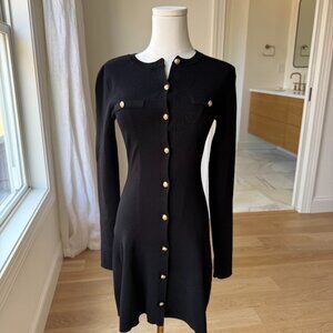 H&M Elegant Black Knit Dress Gold Button Accents XS - Like New